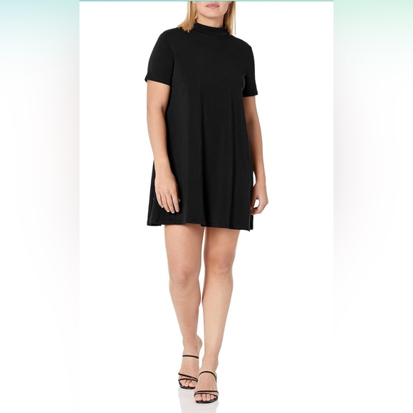 Milumia Women's Casual Mock Neck T Shirt Dress Plain Short Sleeve Loose Swing - Picture 3 of 7